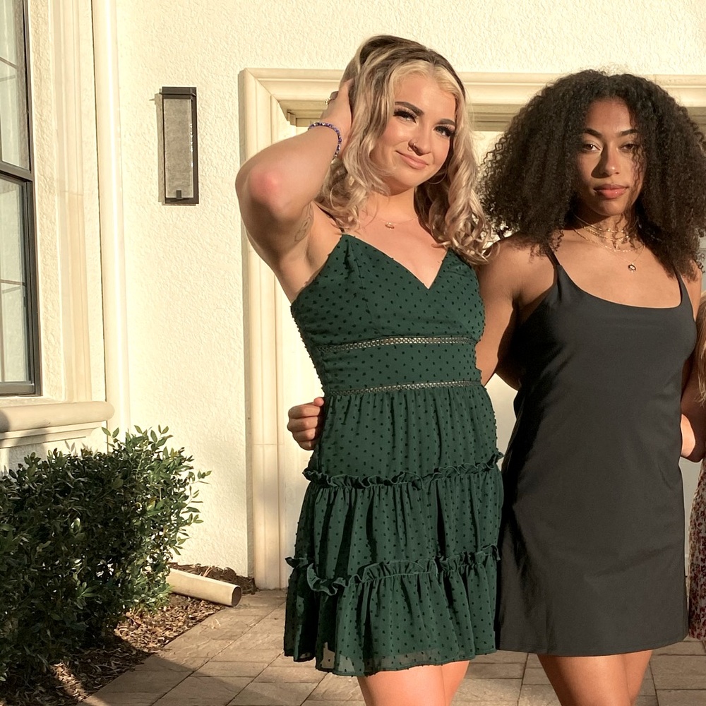 Green Spaghetti Strap Dress w Ruffles